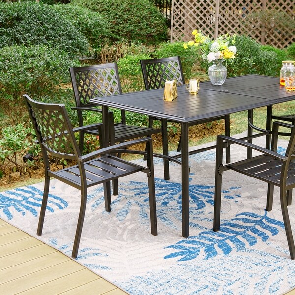 MAISON ARTS 7Piece Metal Patio Dining Set With 1 Rectangular Table and 6 Stackable Dining Chairs