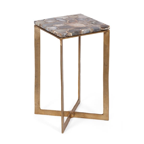 Selms Boho Glam Handcrafted Aluminum Side Table with Agate Marble Top by Christopher Knight Home