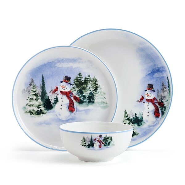 Mikasa Snowman Forest 12PC Dinnerware Set，Service for 4