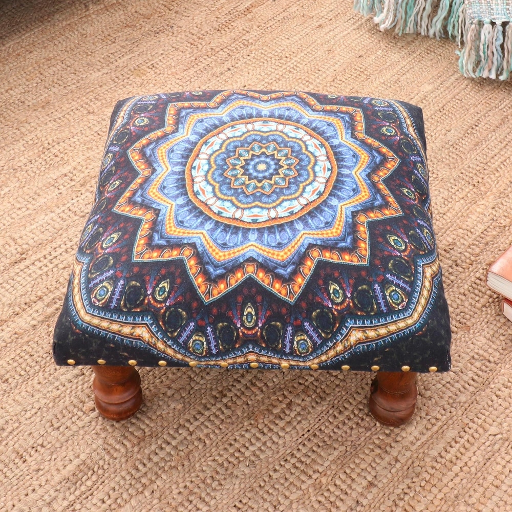 Novica Handmade Floral Ignite Upholstered Ottoman Foot Stool