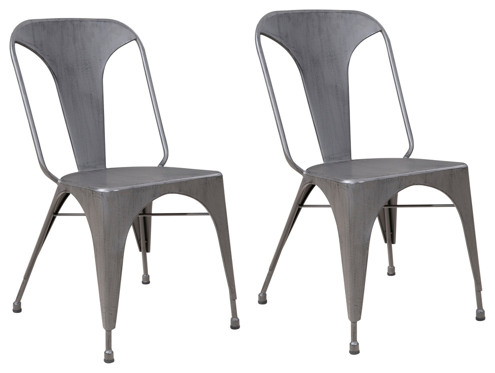 Stackable Metal Bistro Chairs  Set of 2  Matte Gray   Industrial   Dining Chairs   by Redd Furnishings  Houzz