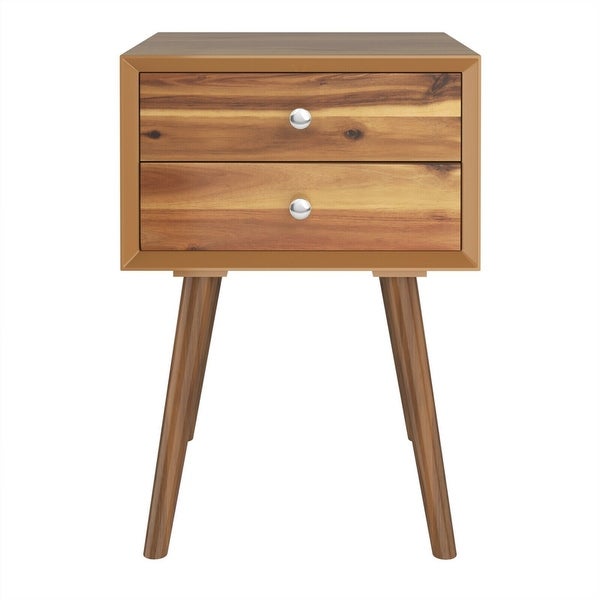 Wooden Nightstand Mid-Century End Side Table with 2 Storage Drawers-Natural - 16