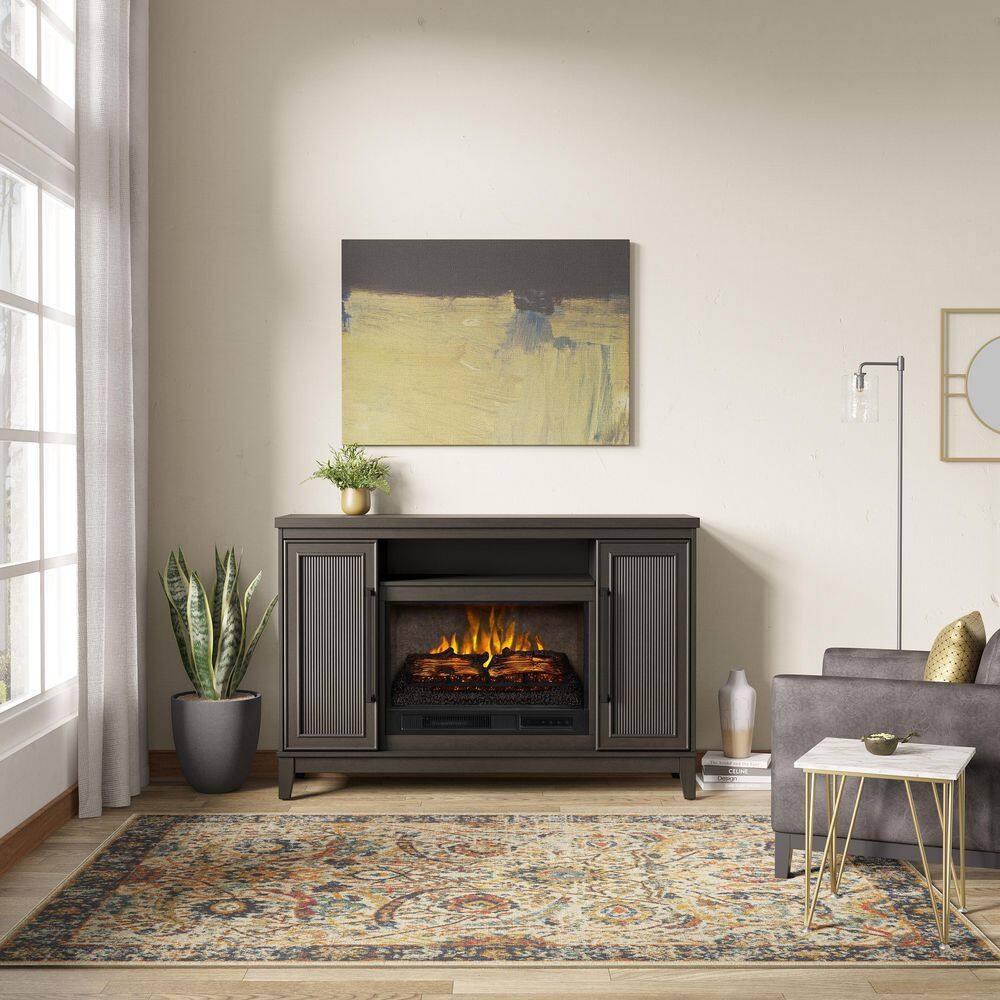 SCOTT LIVING BLAINE 54 in. Freestanding Media Console Wooden Electric Fireplace in Dark Brown Birch HDSLFP54W-5A