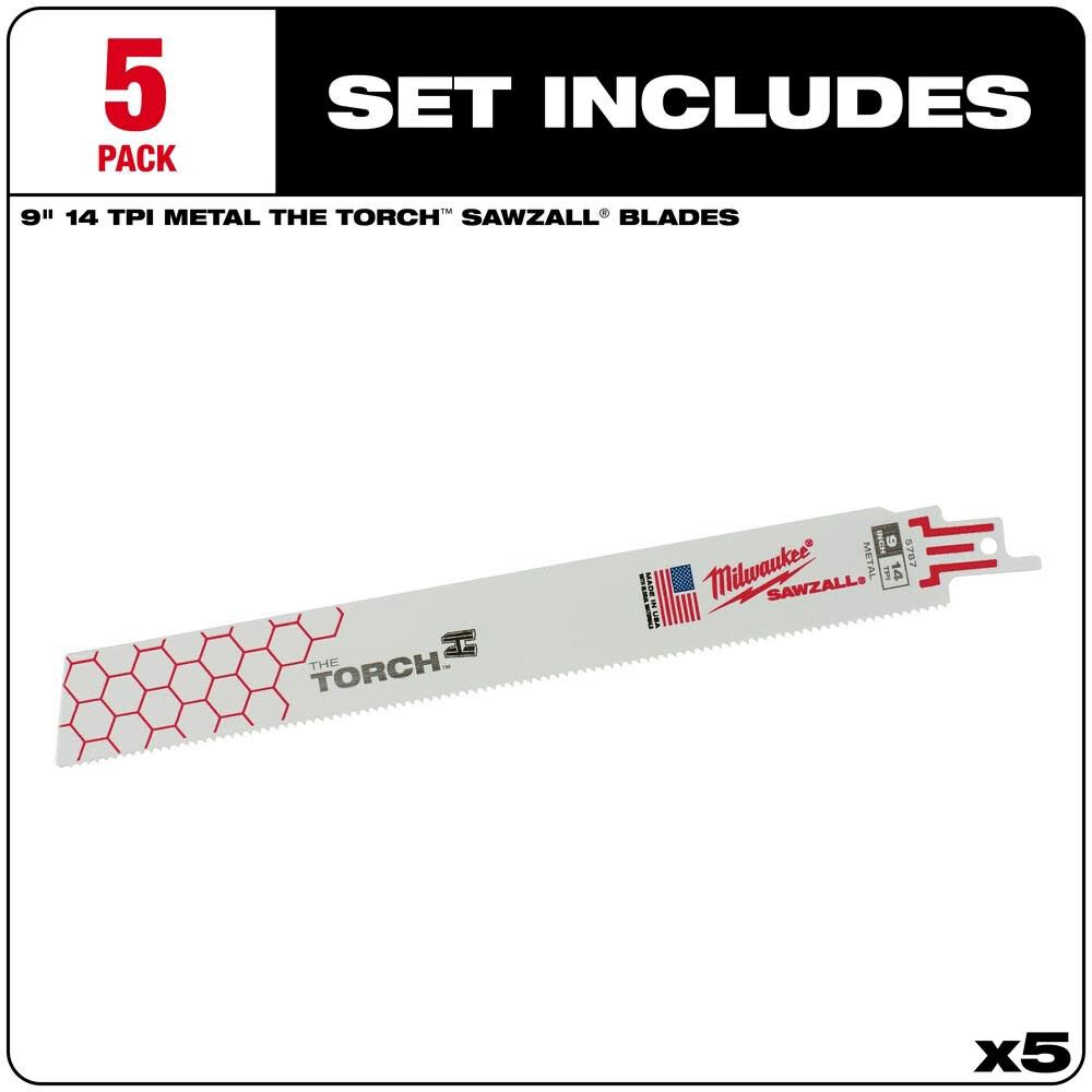 Milwaukee 9 in. 14 TPI THE TORCH SAWZALL Blade 5PK 48-00-5787 from Milwaukee