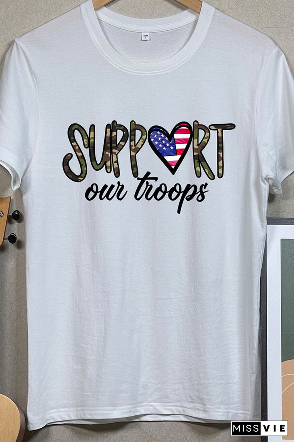 Support Our Troops Printed Graphic Tees for Women Wholesale Short Sleeve T shirts Top