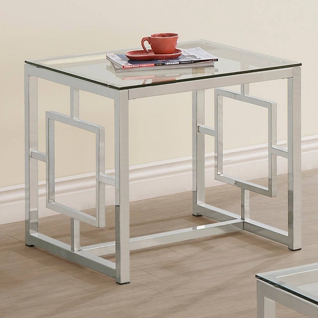 Merced Square End Table With Glass Top Nickel Coaster