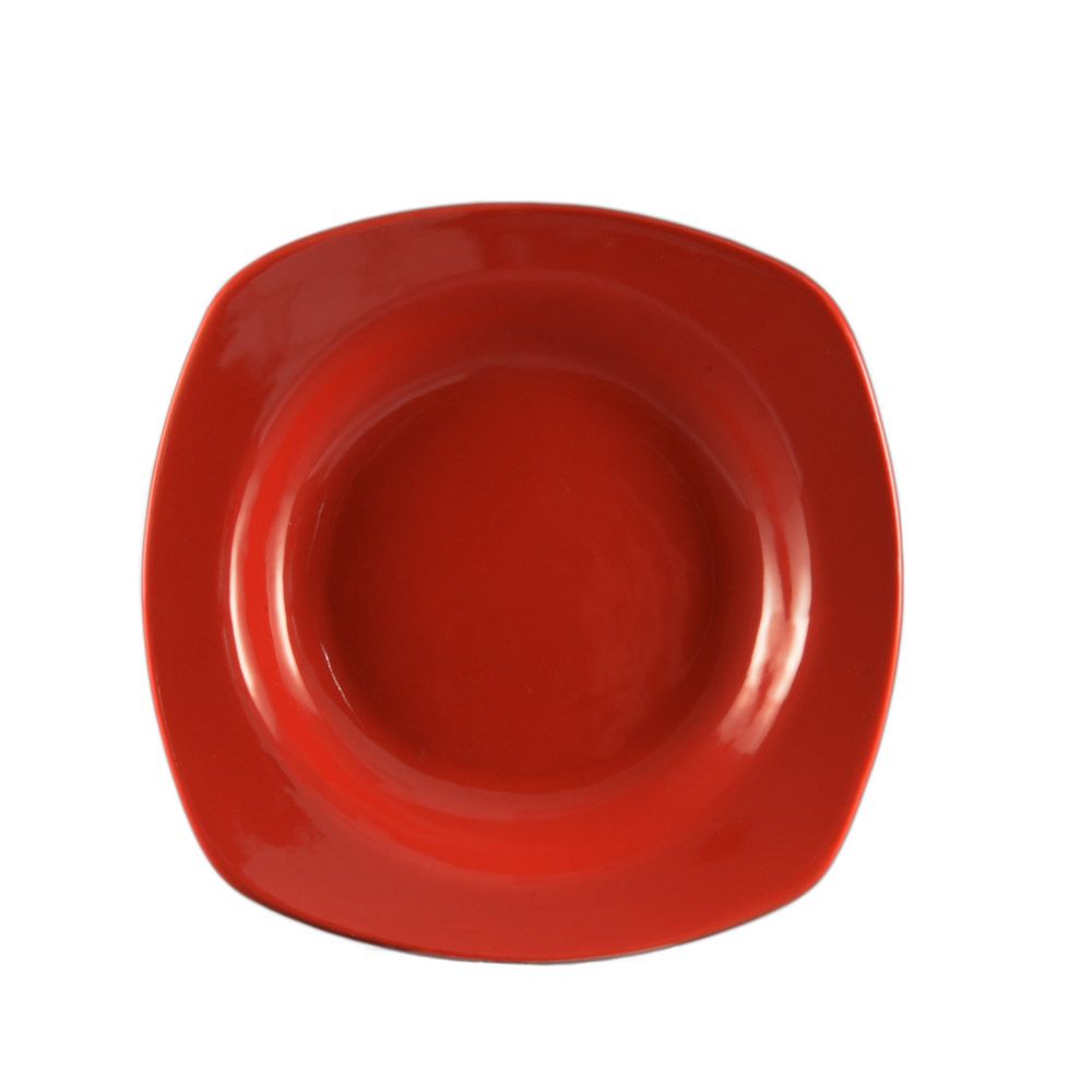 Festiware， Square Pasta Bowl Red 22 Oz.11-1/2W X 11-1/2LX 2H， Stoneware， Red