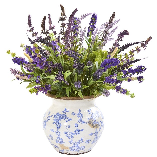 Nearly Natural 17-in Lavender Artificial Arrangement In Floral Vase