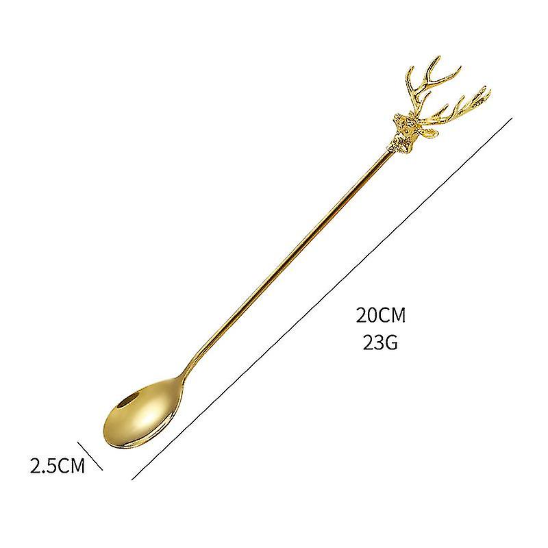 Elk Long Handle Coffee Spoon Stainless Steel Ice Cream Dessert Teaspoon Holiday Gifts Kitchen Accessories Decoration Golden Spoon Christmas