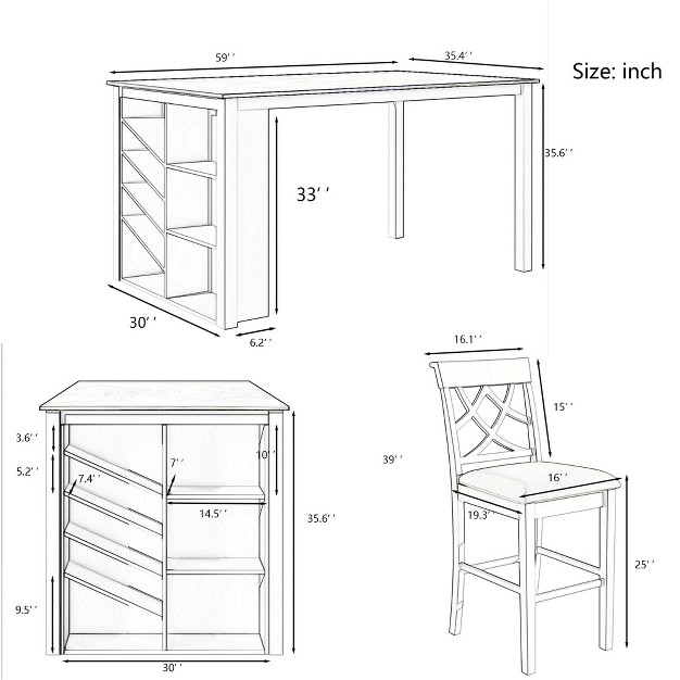 5 piece Solid Wood Counter Height Dining Table Set Table With Rack And 4 Upholstered Chairs Modernluxe