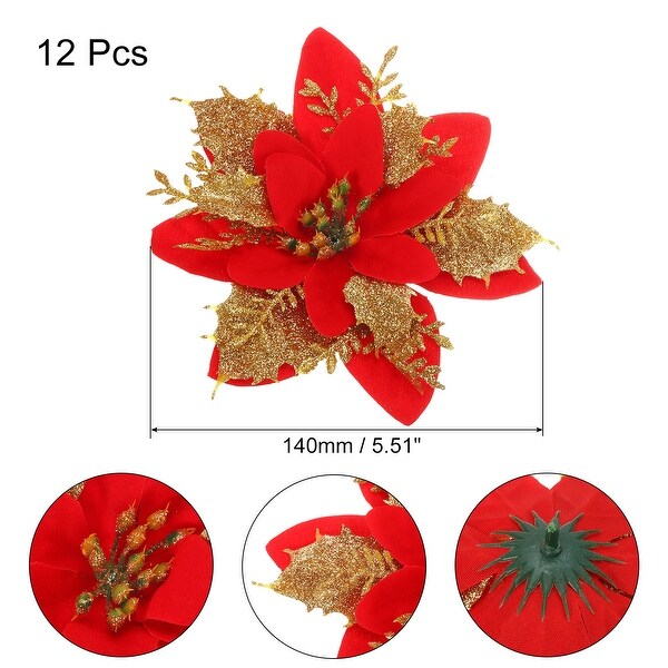 12Pcs Christmas Glittered Artificial Christmas Flowers Picks Ornaments