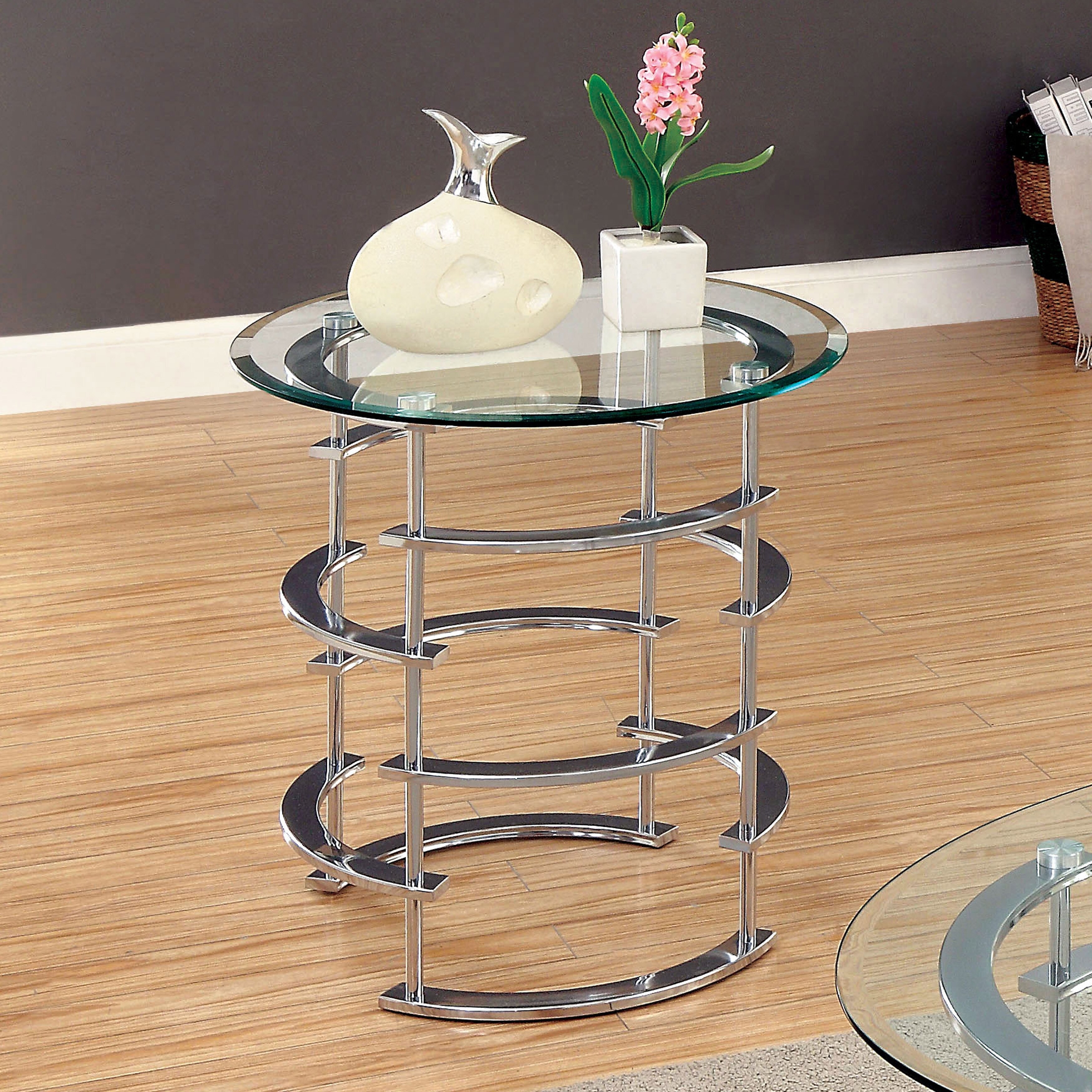 Furniture of America Odella Contemporary Glam 24-inch Glass Top Side Table