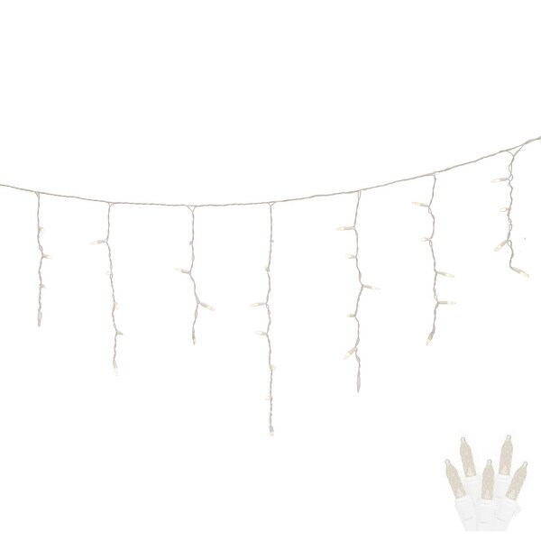 Vickerman 70 Warm White Twinkle M5 LED Icicle Light on White Wire，9' Christmas Single Mold Light Strand