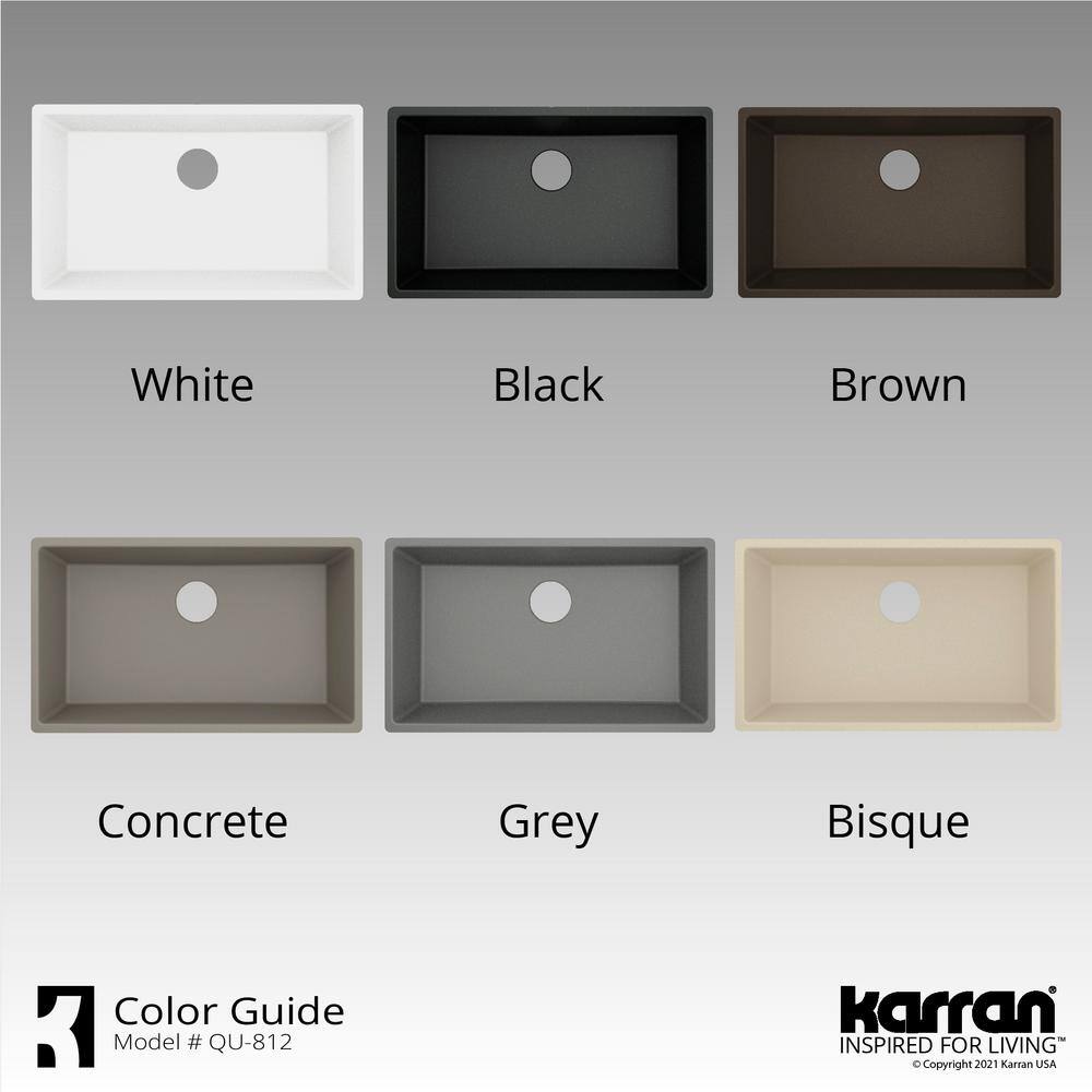 Karran QU- 812 Quartz 32.5 in. Large Single Bowl Undermount Kitchen Sink in White QU-812-WH