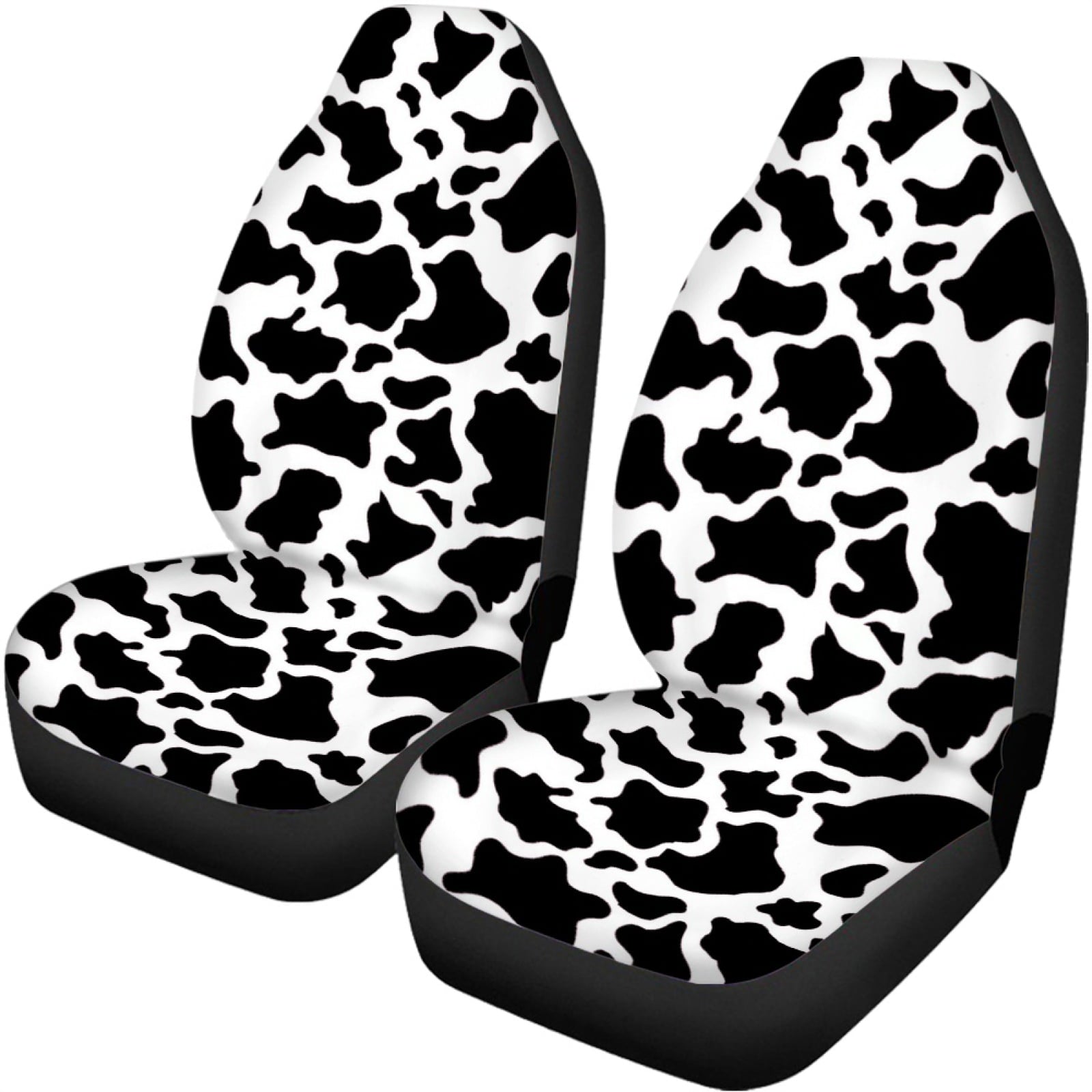 NETILGEN 2 Pcs Kit Cow Print Car Cover Set Stretchy Bucket Saddle Blanket Decorations Car Seat Cover Set Comfy Auto Protector Universal Fit SUV Van Truck Van