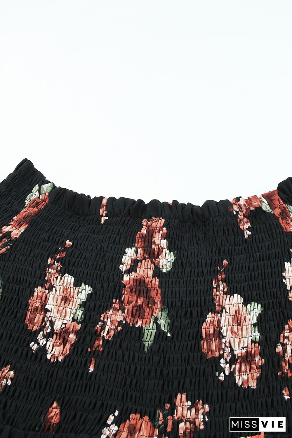 Black Floral Smocked Off Shoulder Plus Size Blouse