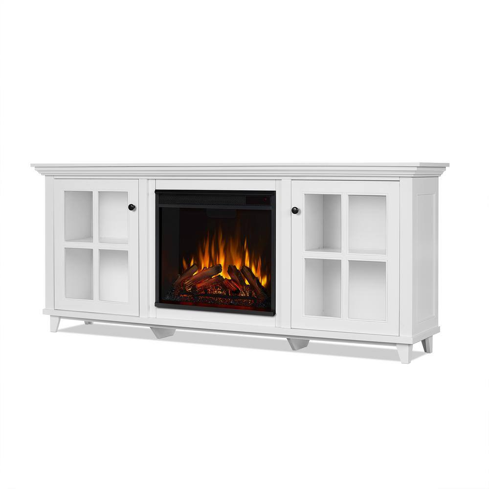 Real Flame Norwell 73 in. Freestanding Wooden Electric Fireplace TV Stand in White 7760E-W