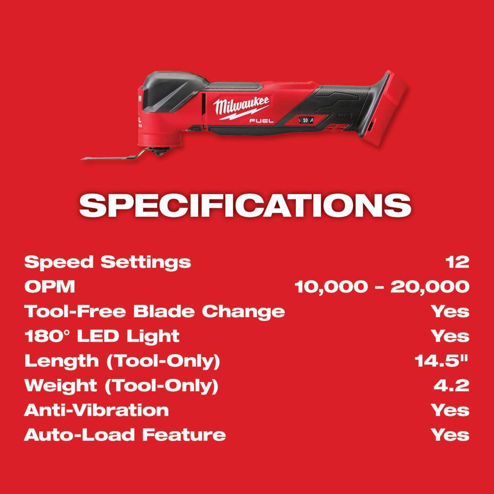 MW M18 FUEL 18-Volt Lithium-Ion Cordless Brushless Oscillating Multi-Tool with 5.0 Ah Battery 2836-20-48-11-1850