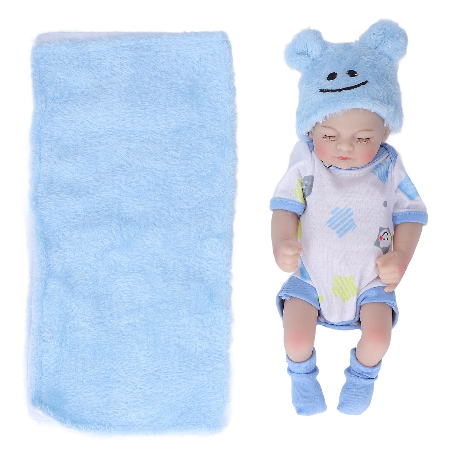 10in Newborn Baby Doll Set Washable Emulational Soft Silicone Sleeping Baby Doll with Clothes BlanketBlue Boy