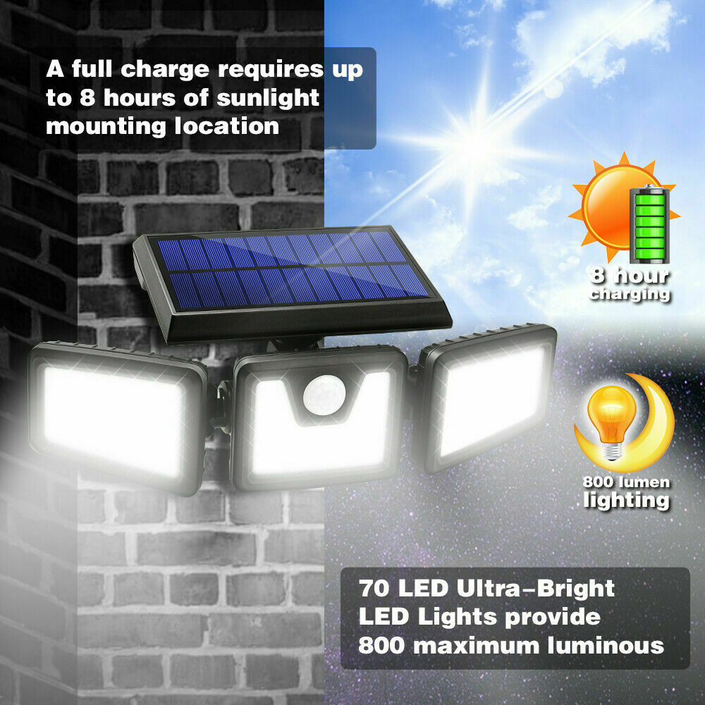 2 Pack - Solar Lights Outdoor， AmeriTop 800LM Wireless LED Solar Motion Sensor Lights Outdoor; 3 Adjustable Heads， 270° Wide Angle Illumination， IP65 Waterproof， Security LED Flood Light