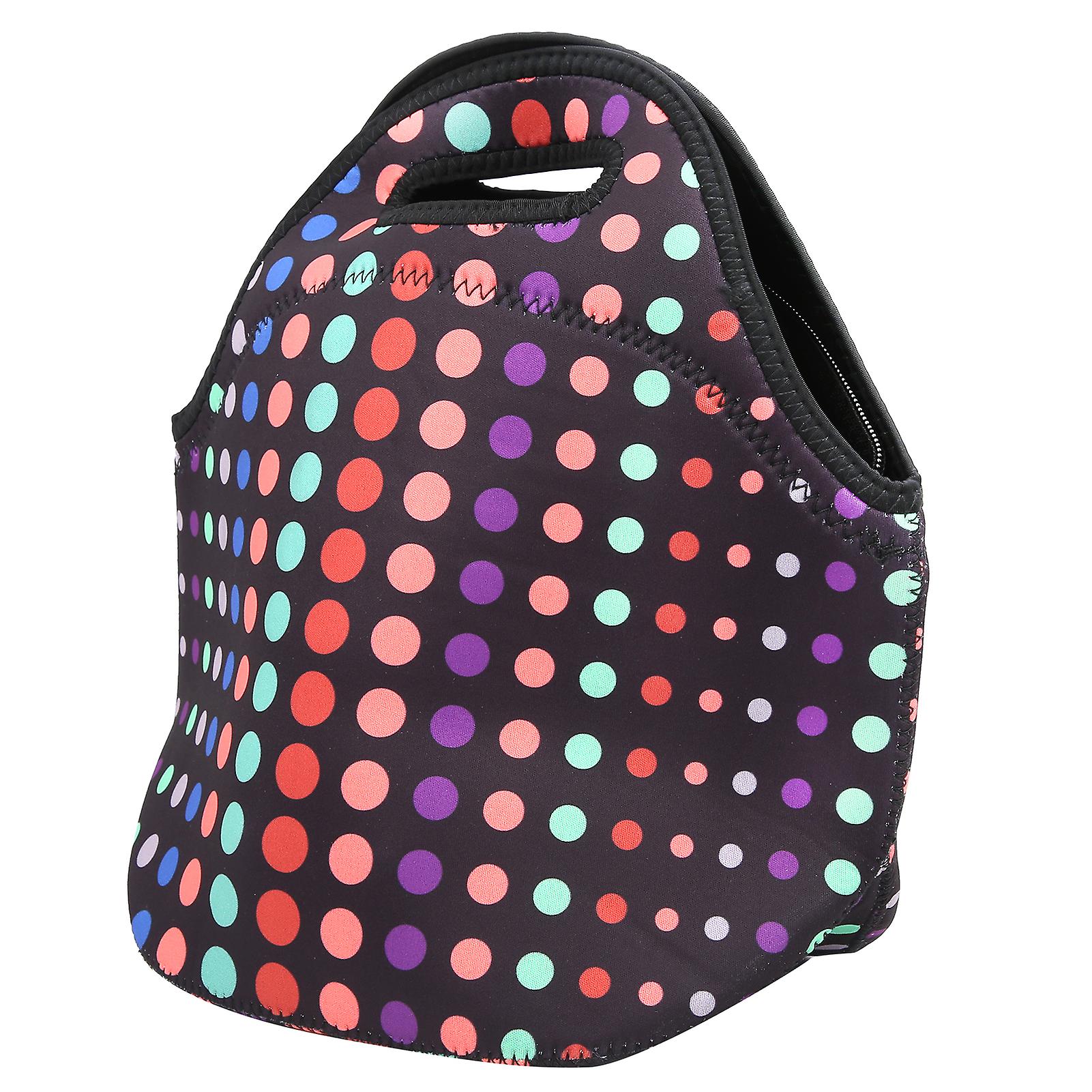 Insulated Thermal Lunch Bag Waterproof Neoprene Lunch Box Handbag For Picnic Campingsmall Colored Dots