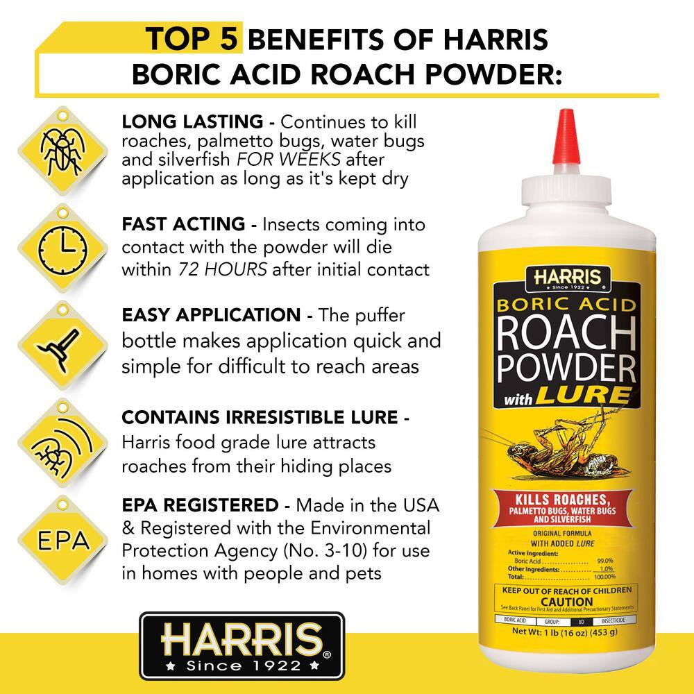 Harris 16 oz. Roach Killer Powder 99% Boric Acid with Lure HRP-16