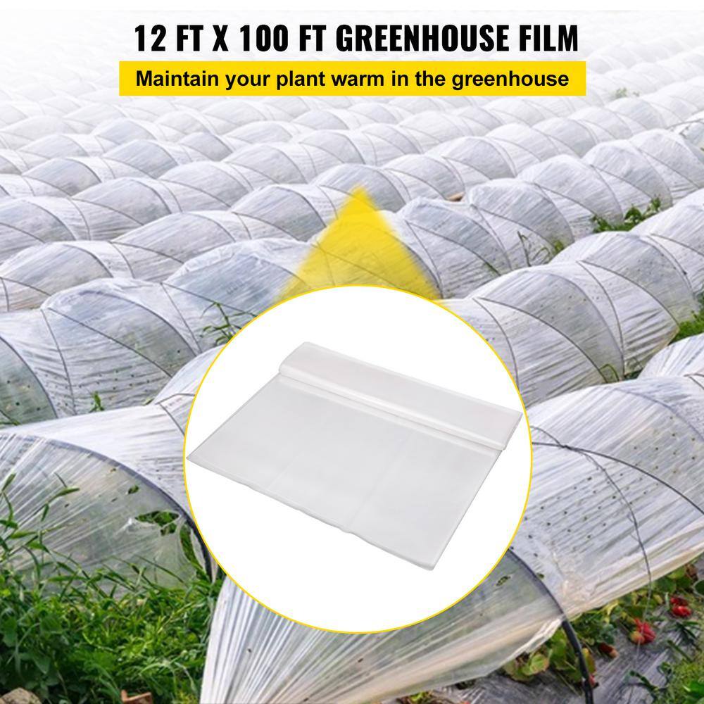 VEVOR Greenhouse Film 12 ft. x 100 ft. Greenhouse Plastic Sheeting 6 mil Thickness Clear Polyethylene Cover for Gardening TMWSMYC12FT10Y2HDV0