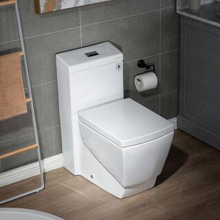 WOODBRIDGE Prescott 1-Piece 1.01.6 GPF High Efficiency Square Elongated All-In One Toilet with Soft Closed Seat Included in White HT0020