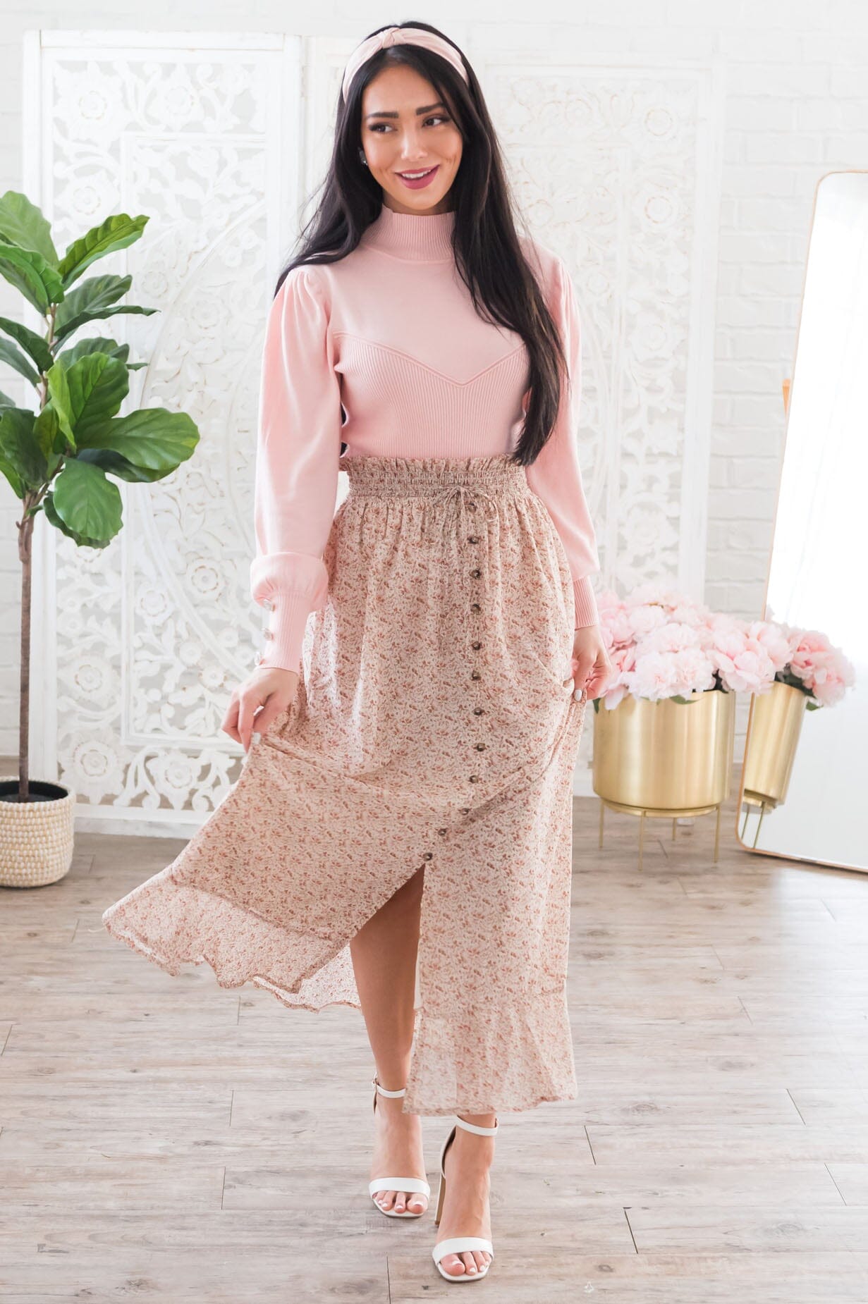 Spring Blooms Modest Button Skirt