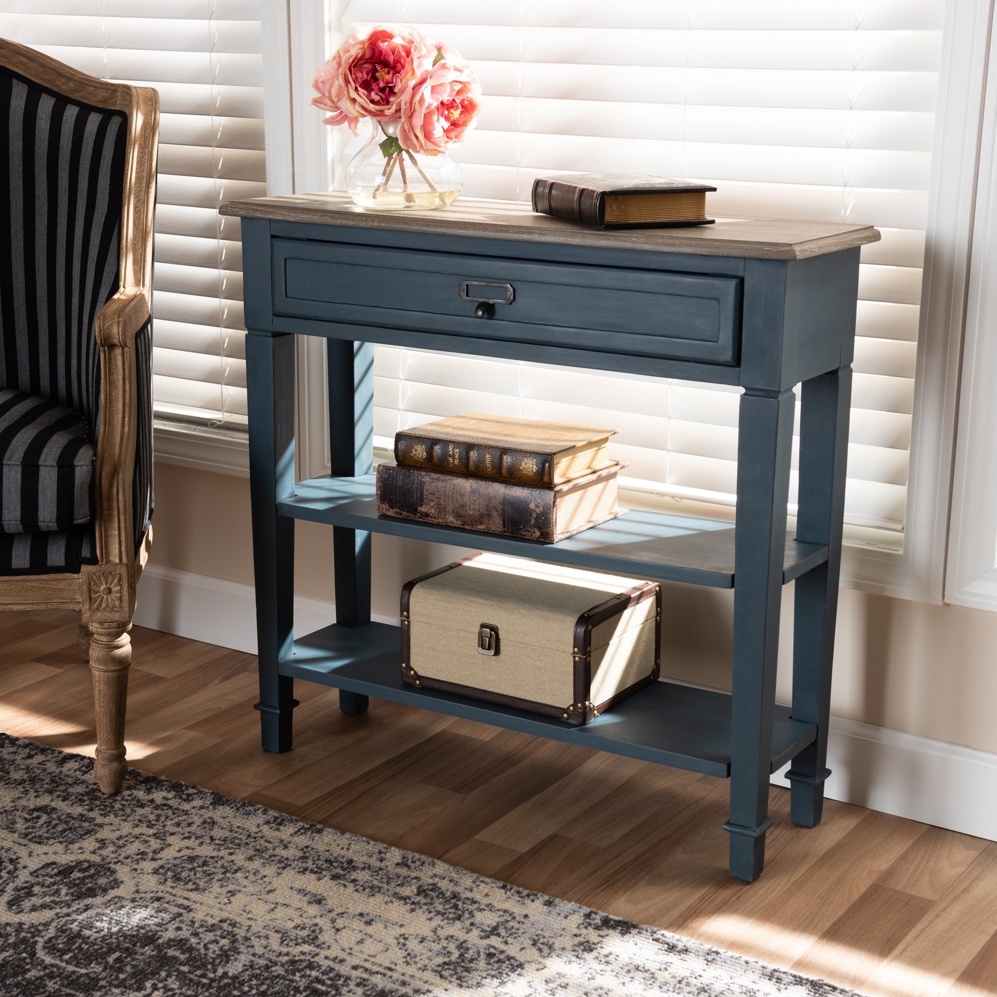 Baxton Studio French Country Blue Spruce Fiinished Wood Accent Console Table