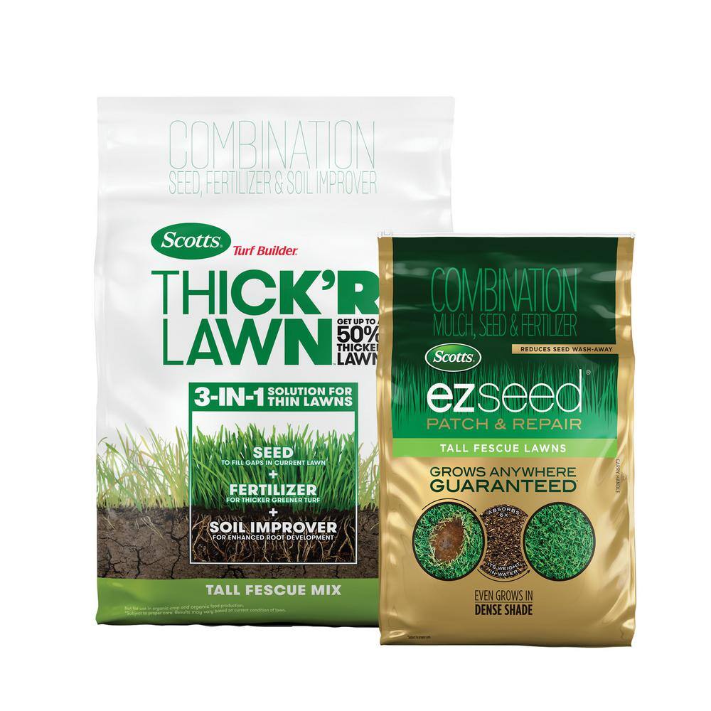 Scotts Turf Builder THICK'R LAWN and EZ Seed Patch  Repair for Tall Fescue Grass Seed Fertilizer and Soil Improver Bundle VB02424