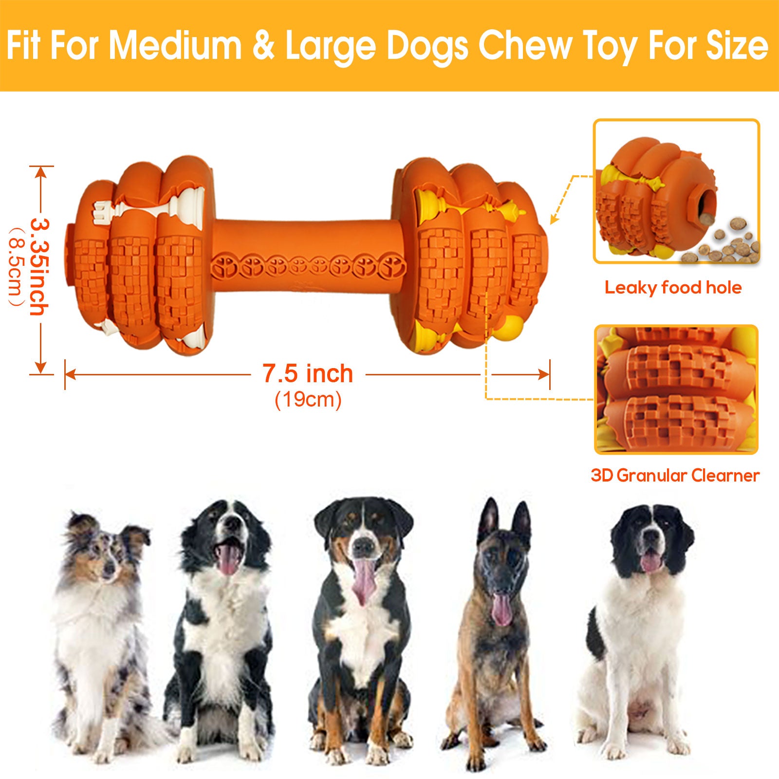 XMXIERUI Dog Chew Toys for Aggressive Chewers，Food Grade Non-Toxic Dental Pet Toy，Tough Durable Indestructible Dog Toys for Medium Large Dogs.Orange.