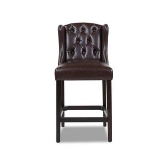 Jennifer Taylor Richmond 39.5 in.Vintage Brown Tufted Wingback Oak Wood 27 in. Counter Height Bar Stool with Faux Leather Seat 81101-MFR