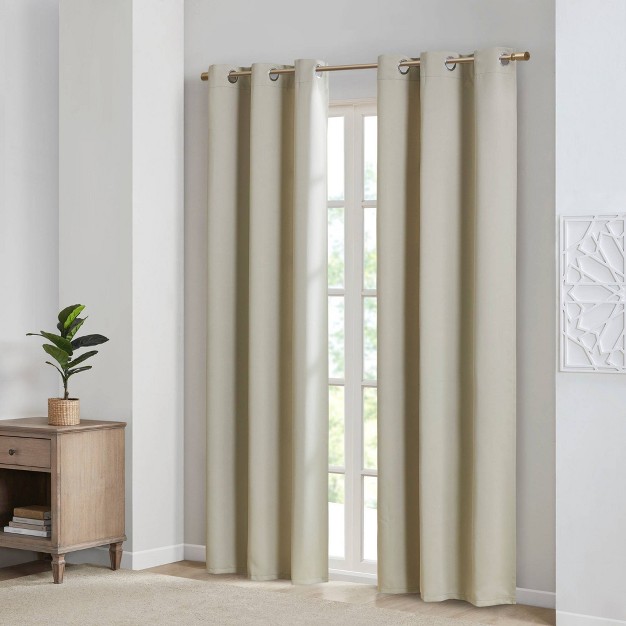 Set Of 2 Aljed Solid Blackout Triple Weave Grommet Top Curtain Panel Beige