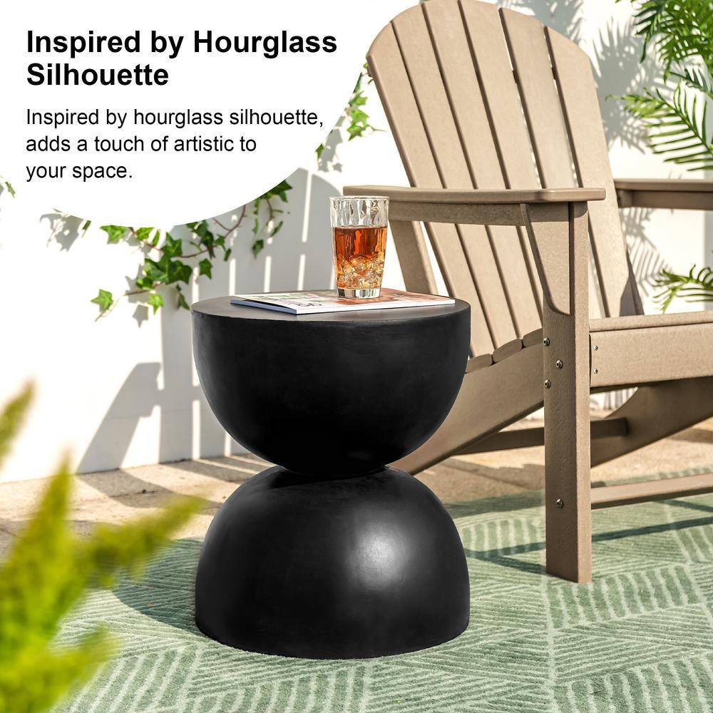 Glitzhome 17.75 in. H Multi-Functional MGO Resin Black Garden Stool or Outdoor Planter Stand or Accent Table 2029500003