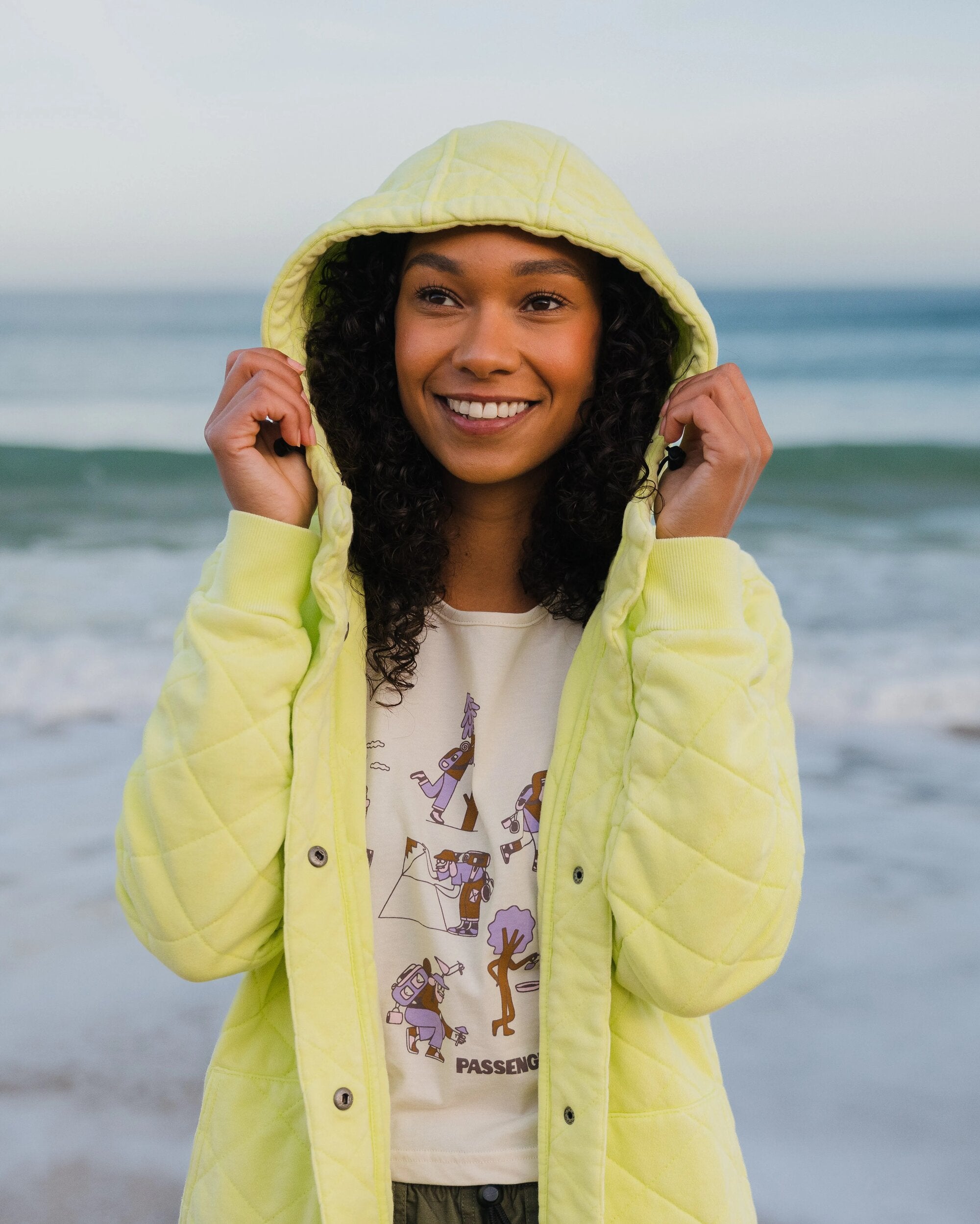 Clementine Recycled Quilted Popper Up Hoodie - Lime Juice