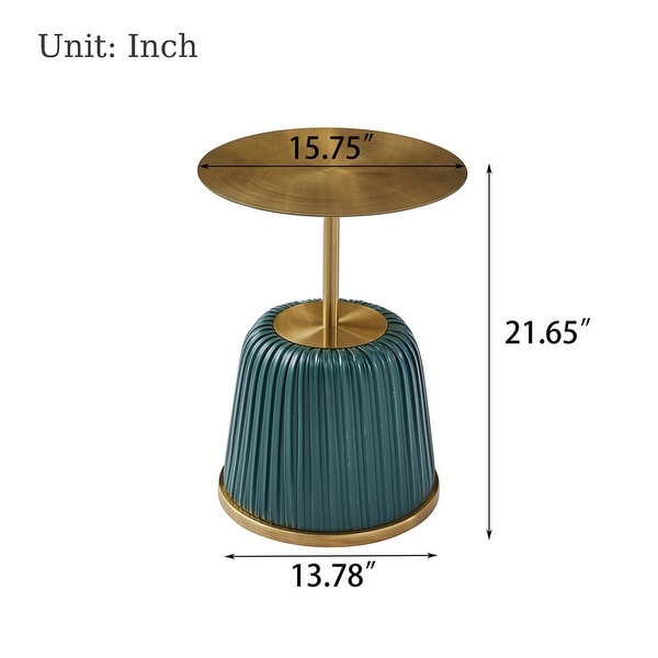 Grondin Modern Simplicity Style Round End Table Sofa Side Table Accent Table with Brass Metal Top and PU Upholstered Base