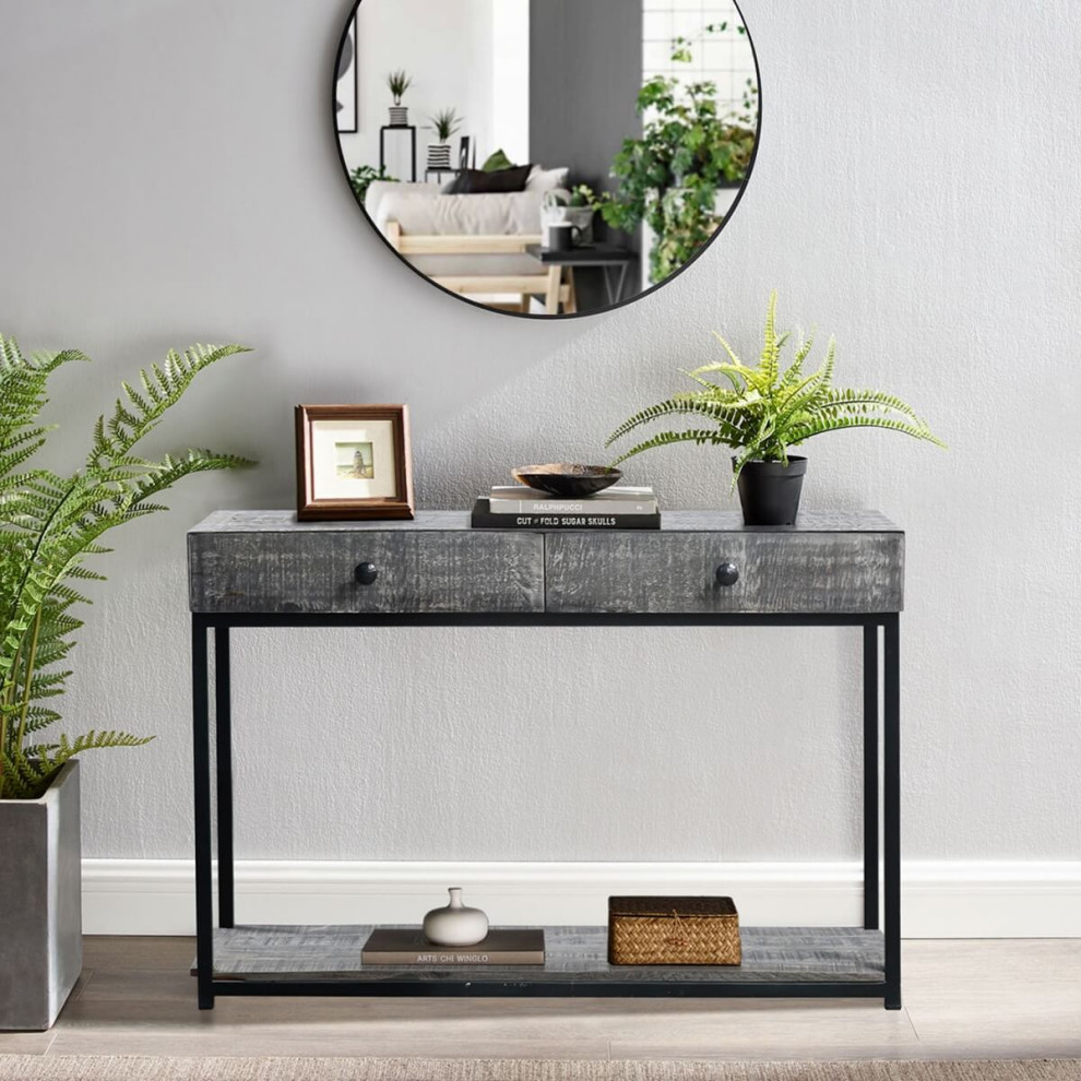 Geraldton Rustic Solid Wood 2 Drawers Industrial Console Table   Industrial   Console Tables   by Sierra Living Concepts Inc  Houzz