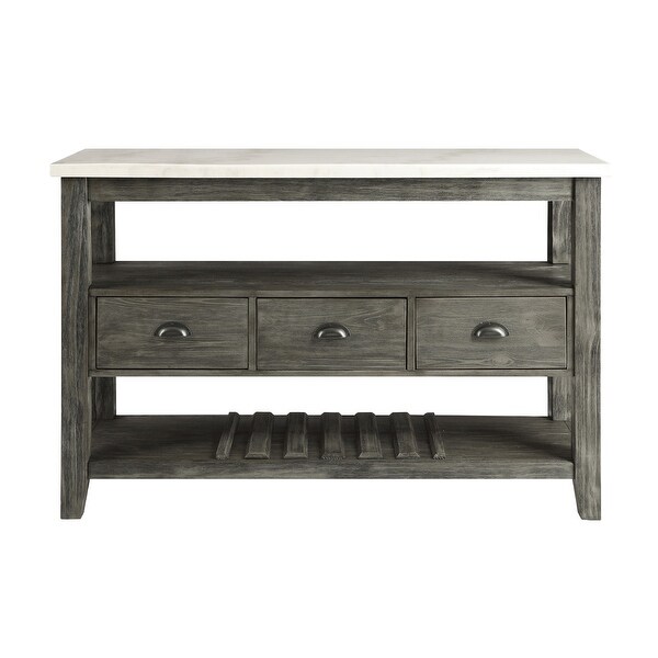 Wood Server with Marble Top in Gray Oak Finish