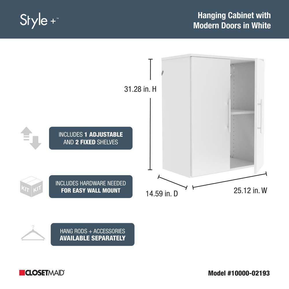 ClosetMaid Style+ 14.59 in. D x 25.12 in. W x 31.28 in. H White Laundry Room Floating Cabinet Kit with Modern Doors 10000-02193