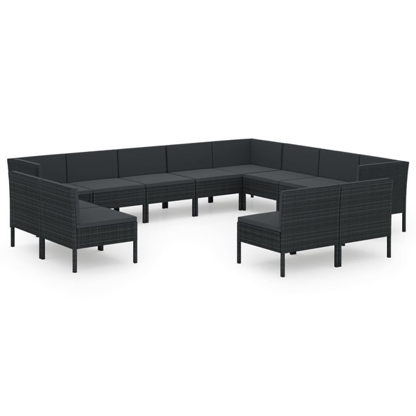 vidaXL 12 Piece Patio Lounge Set with Cushions Poly Rattan Black