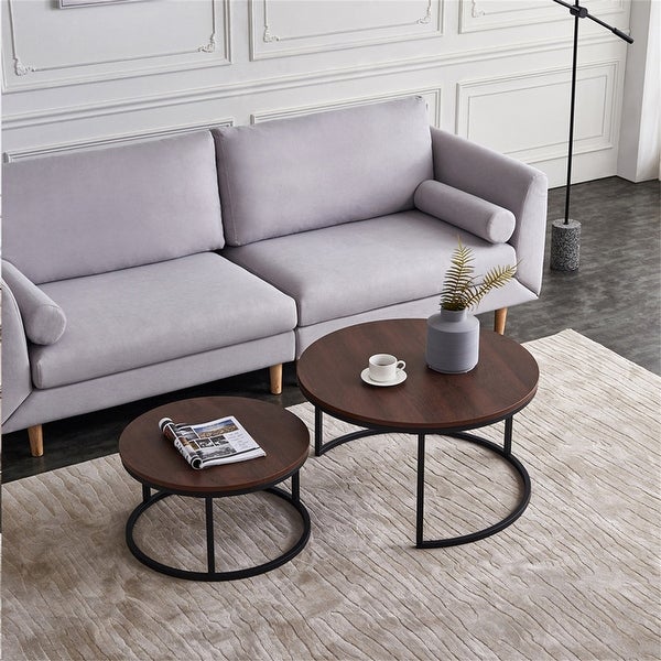 Modern Nesting coffee table， metal frame with walnut top