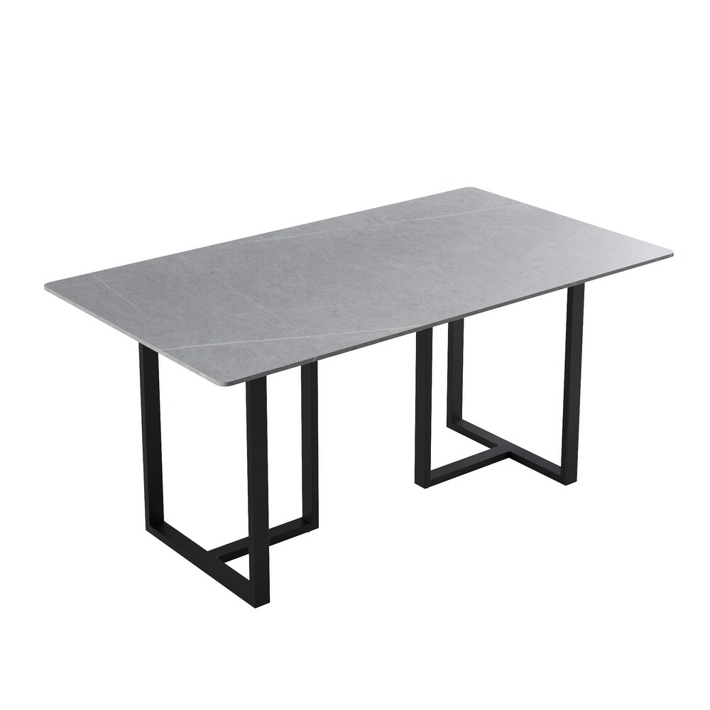 71L x 35W Modern Grey Rectangular Marble Dining Table with Steel Legs