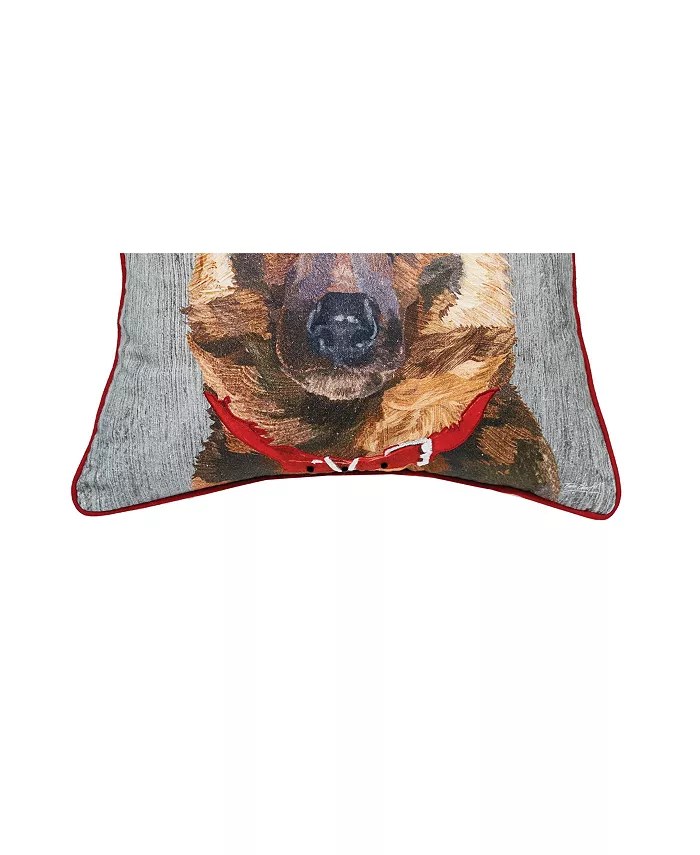 CandF Home 18 x 18 German Shepard Dog Wearing a Red Holly Flower Crown Printed and Embellished Throw Accent Decor Pillow