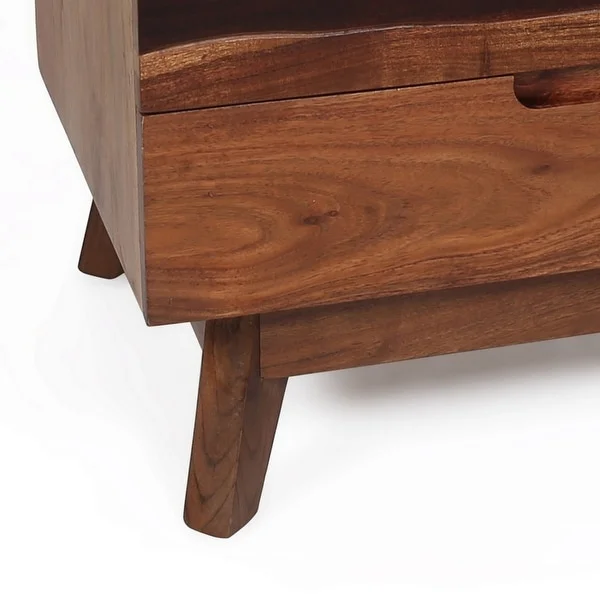 23 Inch Nightstand Side Table Live Edge Acacia Wood 3 Drawers Brown