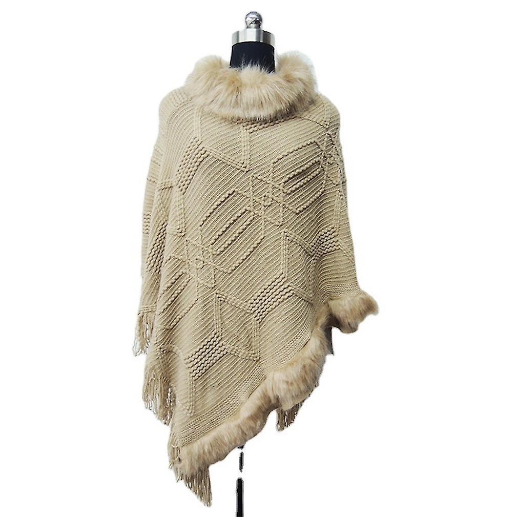 Women's Pashmina Cape With Faux Fur Collar Pullover Poncho Sweater Coat