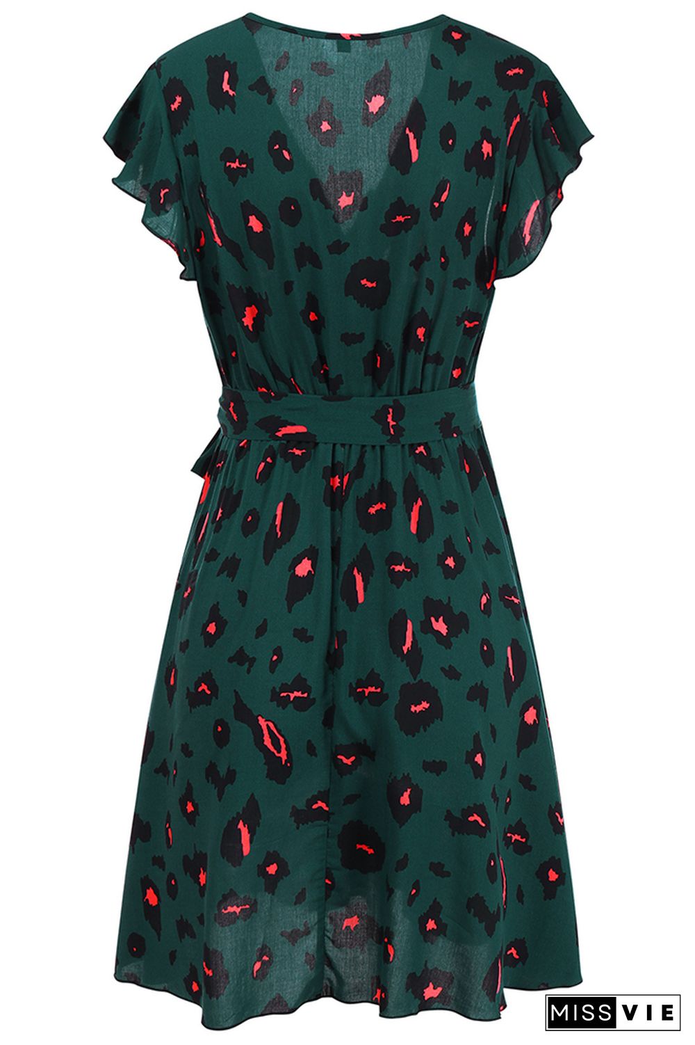 Polka Dot V-neck Ruffle Sleeve Tie Waist Midi Dress Wholesale