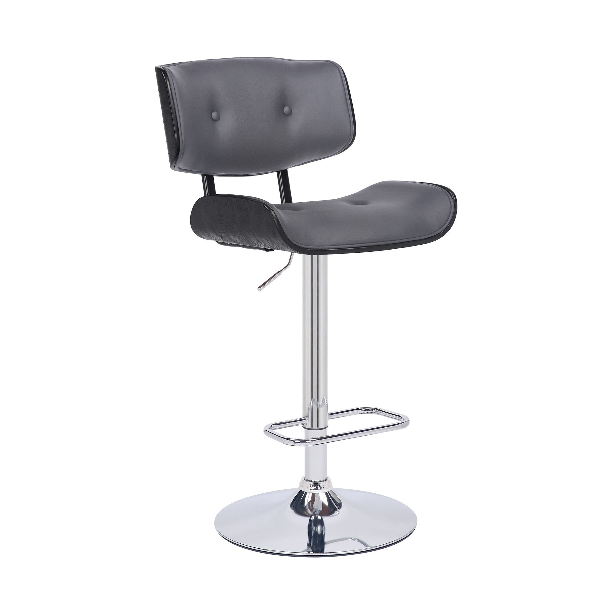 Adjustable Gray Tufted Faux Leather Black and Chrome Swivel Barstool. - 46