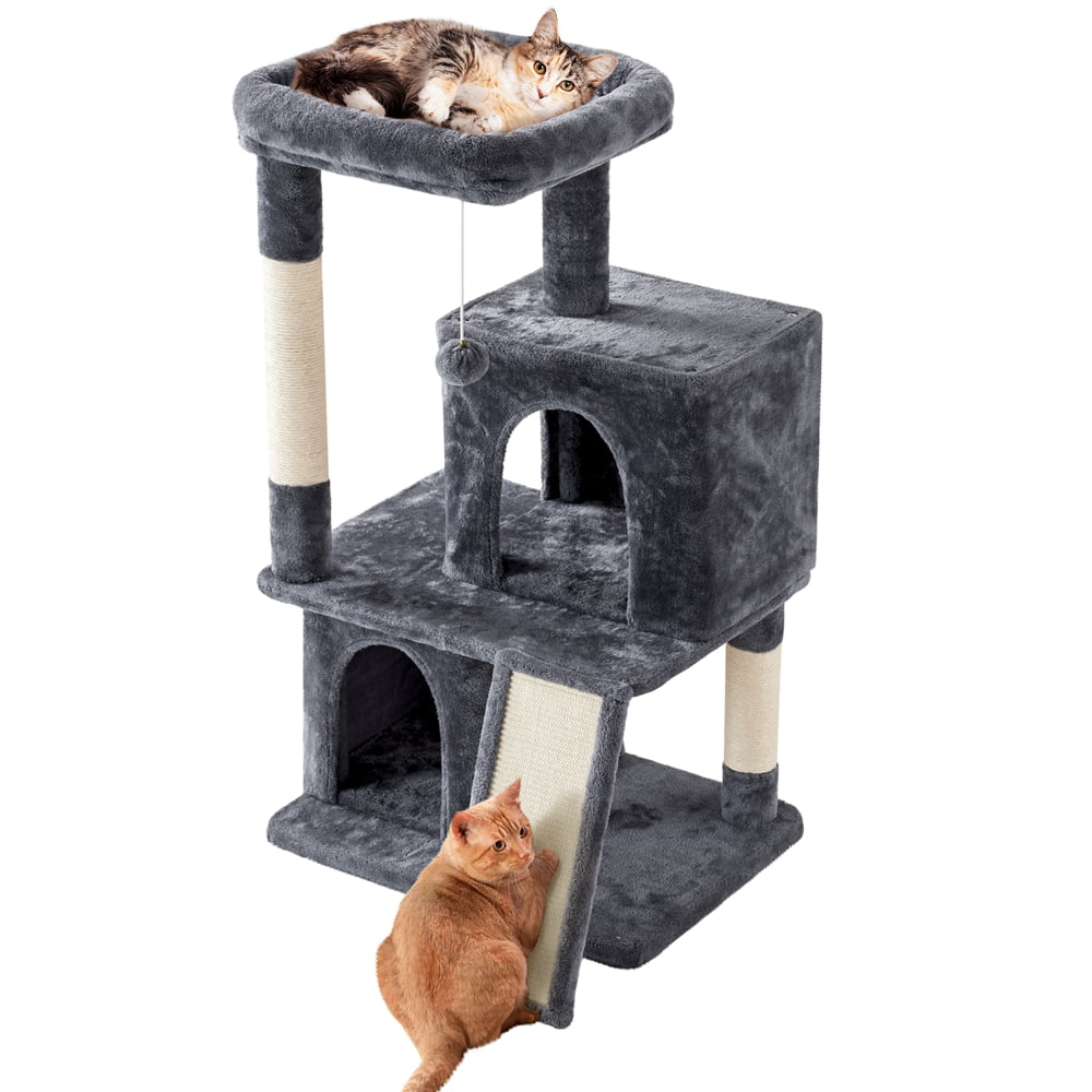 Yaheetech 42'' Multilevel Cat Tree Cat Tower with Double Condos Cat Houses Top Platform，Dark Gray