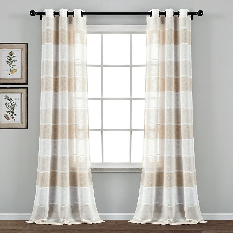 Lush Decor 2-pack Textured Stripe Grommet Sheer Window Curtains